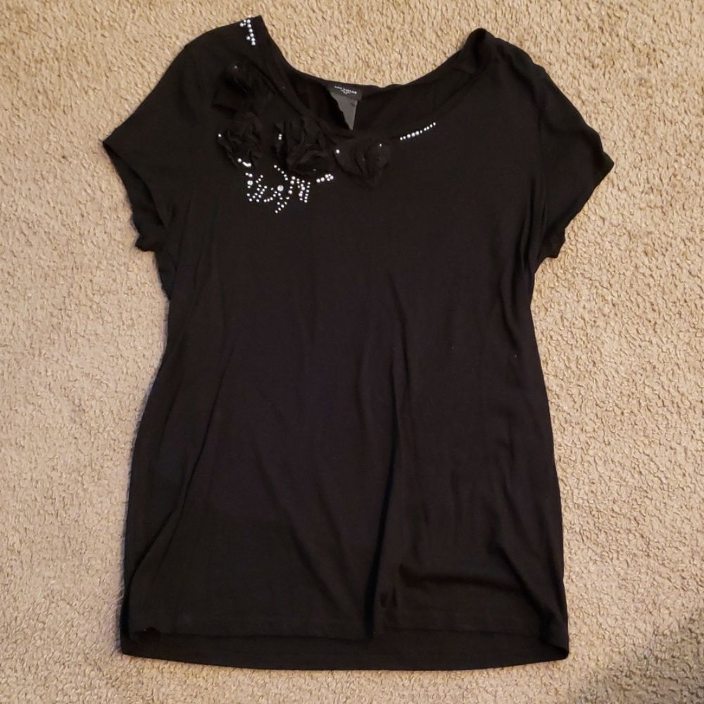 Black shirt with pearls and Flowers